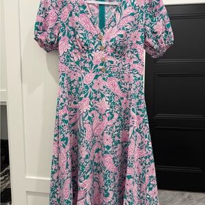 SHEIN Pink and Green Paisley Midi Dress